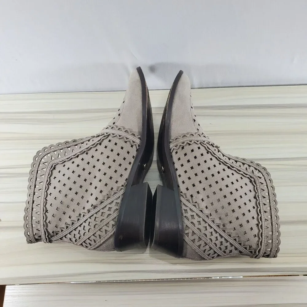 8 Cecelia Anthropologie Tate Suede Bootie Cut Out Perforated Taupe Ankle Boot